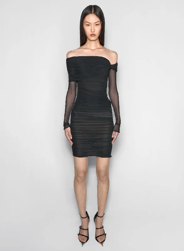 Year-End Sale black off-shoulder ruched dress