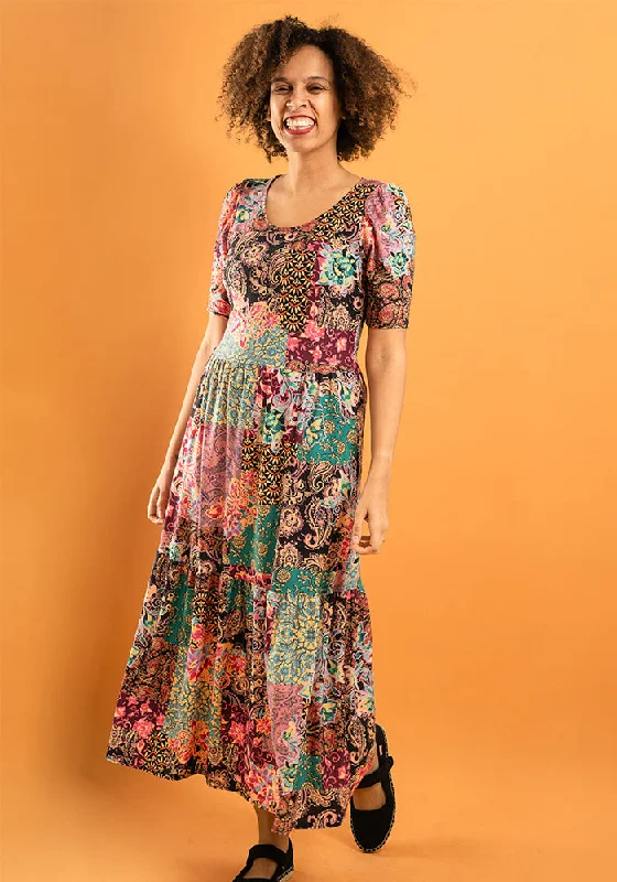 Unbeatable Prices Kellan Patchwork Paisley Print Tiered Hem Midaxi Dress