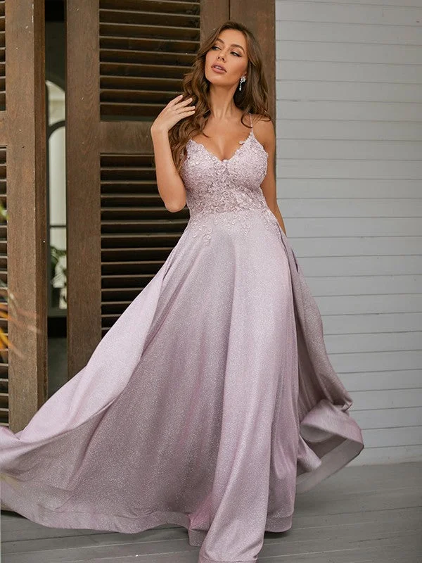 Amazing Deals A-Line/Princess Applique V-neck Sleeveless Floor-Length Dresses