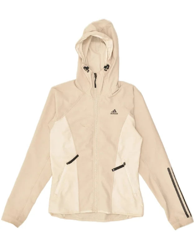 Epic Deals ADIDAS Womens Zip Hoodie Sweater UK 10 Small Beige Colourblock Polyester