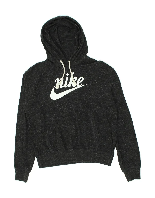 Discount Deals NIKE Womens Graphic Hoodie Jumper UK 10 Small Black Flecked Cotton