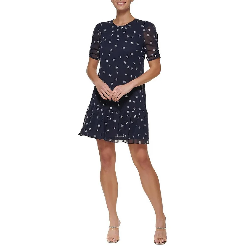 Huge Savings Womens Embroidered Floral Mini Dress