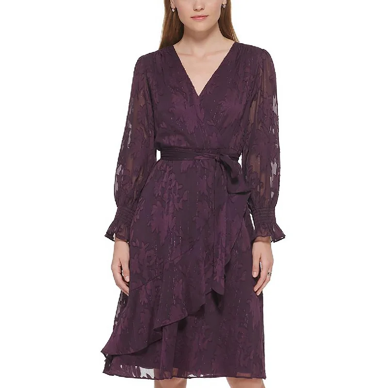 Price Buster Womens Chiffon Faux-Wrap Fit & Flare Dress