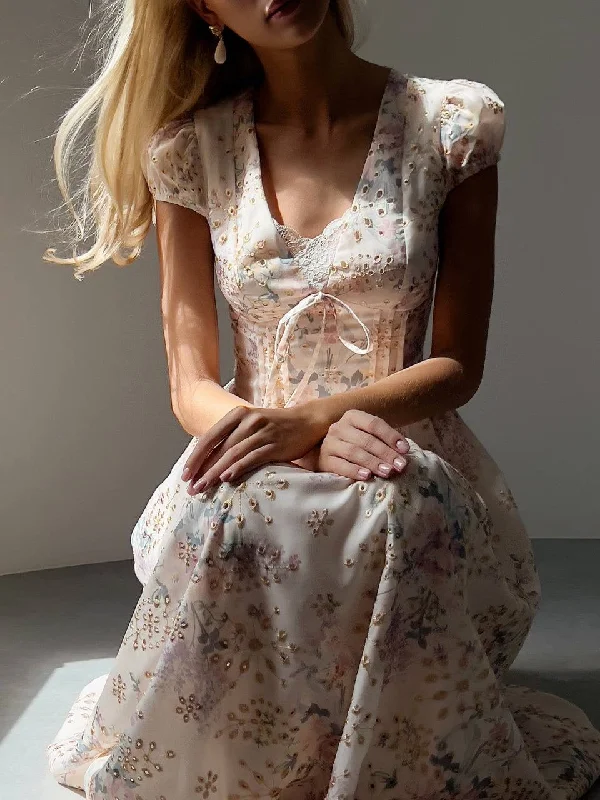 Low Prices Floral Print Corset-Style Midi Dress