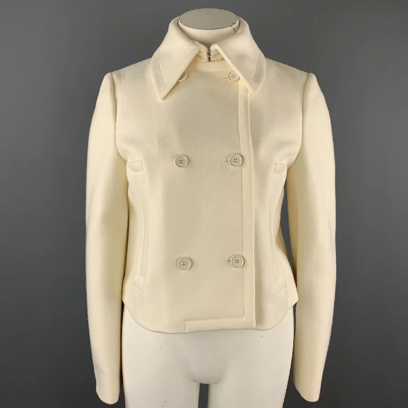 Deep Discounts MICHAEL KORS Size 12 Cream Virgin Wool Double Breasted Jacket