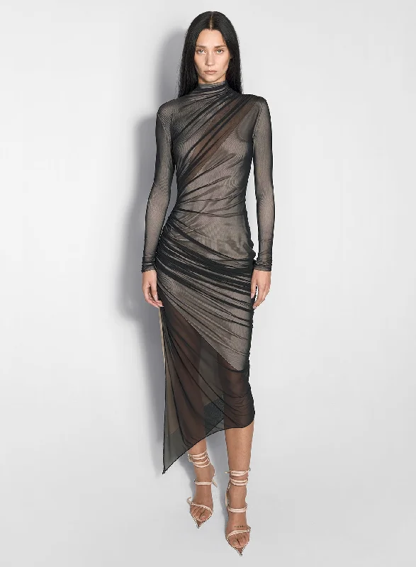 Price Slash black and nude asymetrical double layered dress