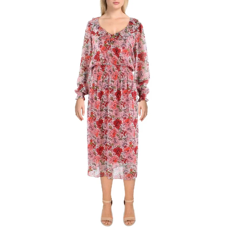 Price Blitz Womens Chiffon Floral Midi Dress