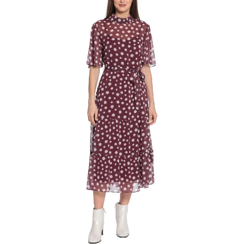 Midnight Madness Womens Belted Printed Fit & Flare Dress