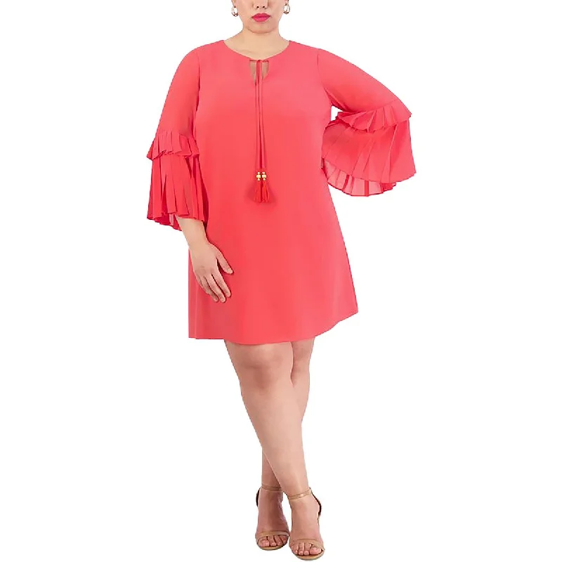 Exclusive Online Offer Plus Womens Tie Neck Mini Shift Dress