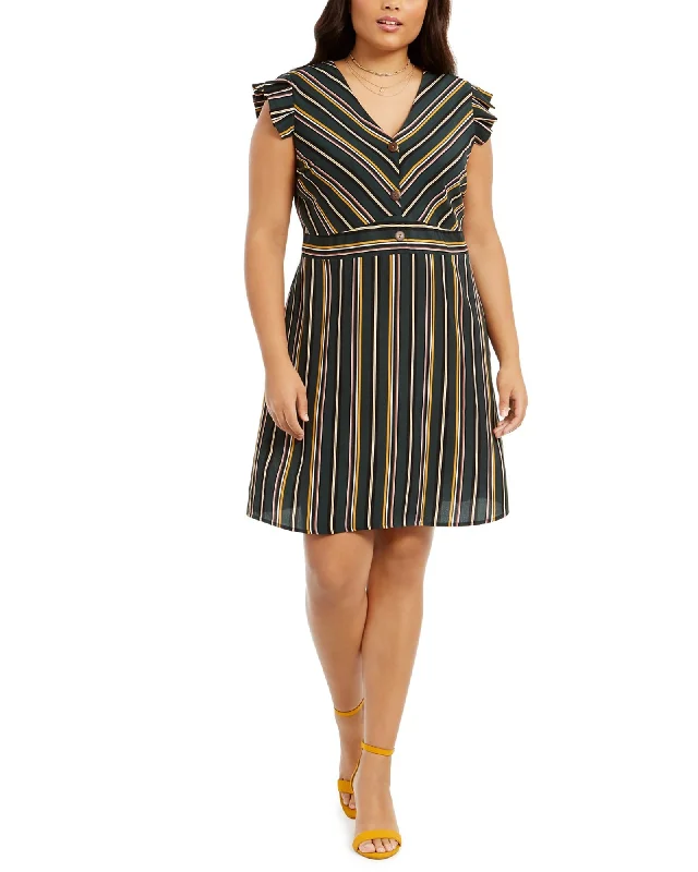 Deal Zone Monteau Women's Plus Size Ruffle-Sleeve Fit & Flare Dress Green Size 2 Extra Large | Green Deal Zone Monteau Women's Plus Size Ruffle-Sleeve Fit & Flare Dress Green Size 2 Extra Large | Green