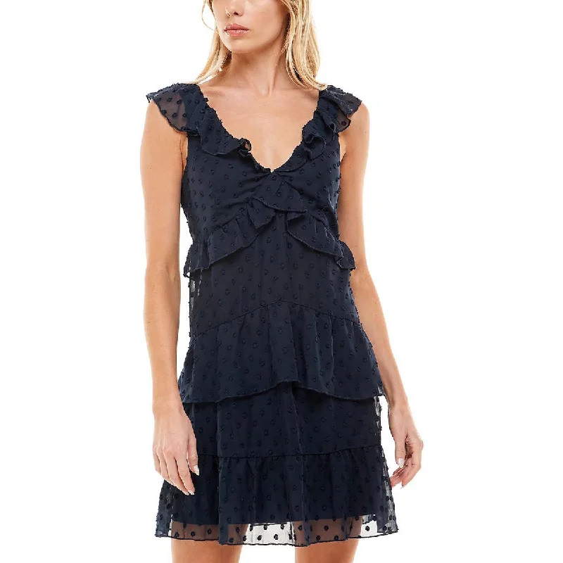 Can't Miss Juniors Womens Ruffled Mini Cocktail and Party Dress