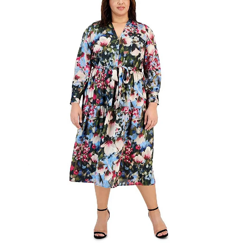 Unbeatable Prices Plus Womens Satin Floral Midi Dress
