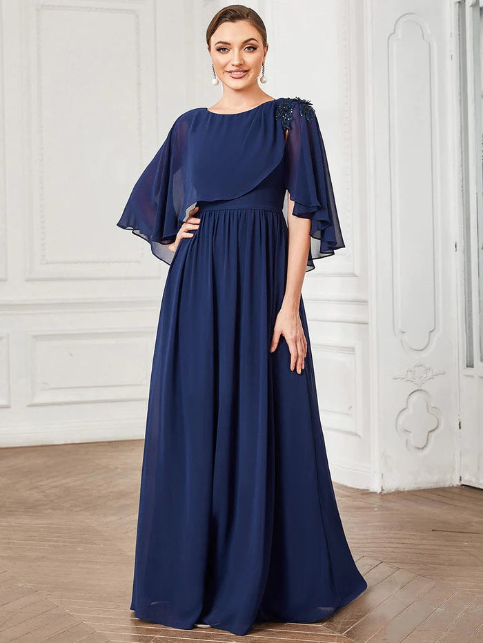 Markdowns Sheer Bell Sleeve Capelet Maxi Mother of the Bride Dress