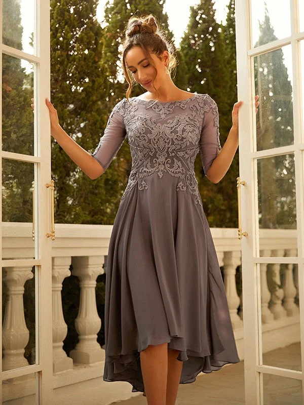 Early Access A-Line/Princess Chiffon Applique Scoop 1/2 Sleeves Asymmetrical Dresses Early Access A-Line/Princess Chiffon Applique Scoop 1/2 Sleeves Asymmetrical Dresses