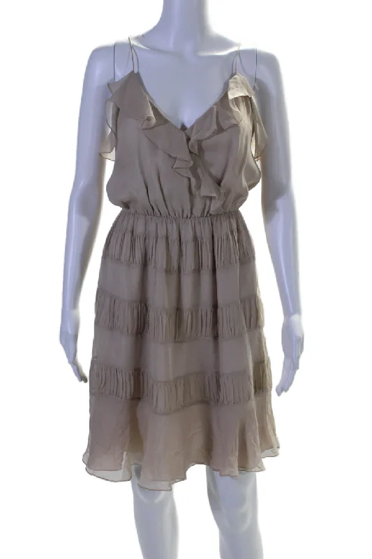 Best Bargains Sachin & Babi Womens Silk V Neck Spaghetti Strap A Line Dress Beige