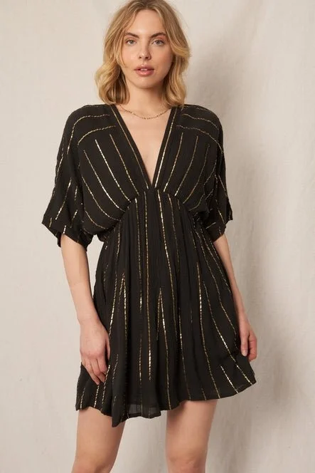 Can't Miss Gold Stripe Kimono Sleeve Mini Dress