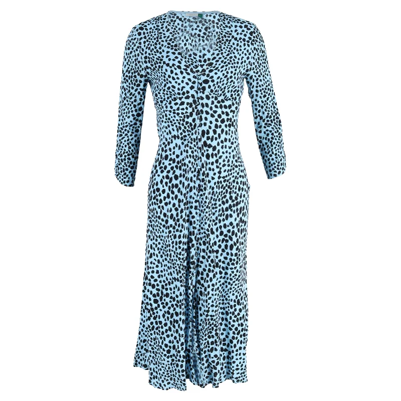 Limited Edition Rixo Katie Leopard Print Dress in Blue Viscose