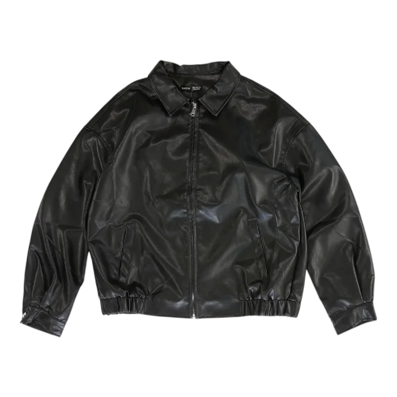 Bargain Prices Black Solid Faux Leather Jacket