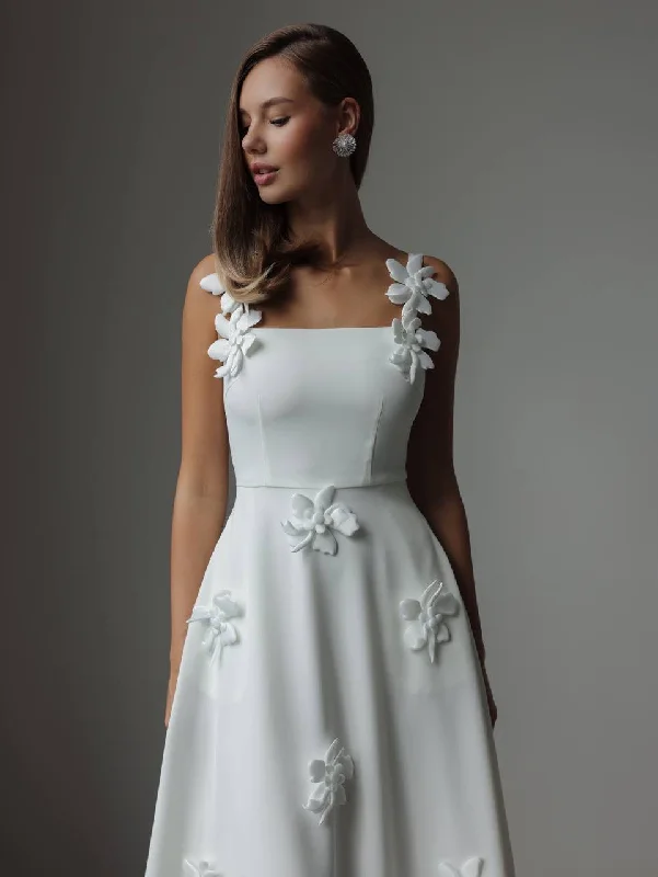 Final Sale White Floral Appliqué Midi Dress