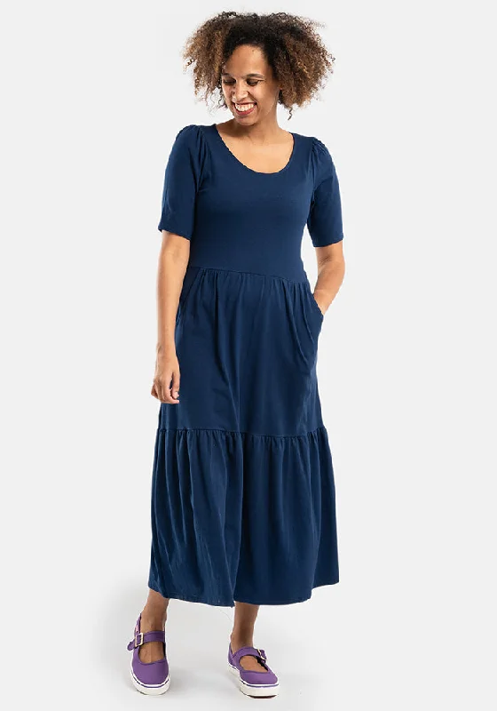 Massive Deals Dara Plain Navy Cotton Midaxi Dress
