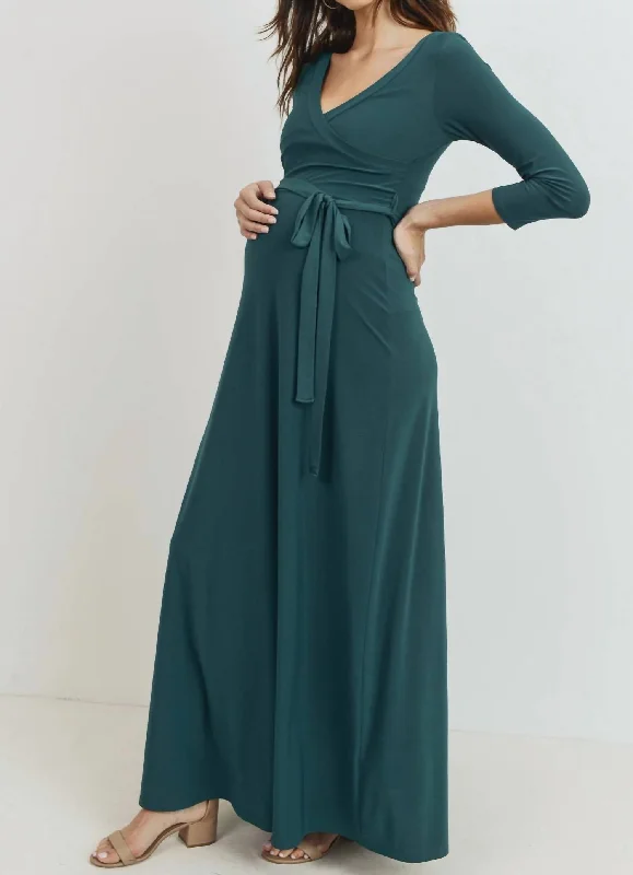 New Arrival Floral Faux Wrap Maternity & Nursing Maxi Dress In Navy