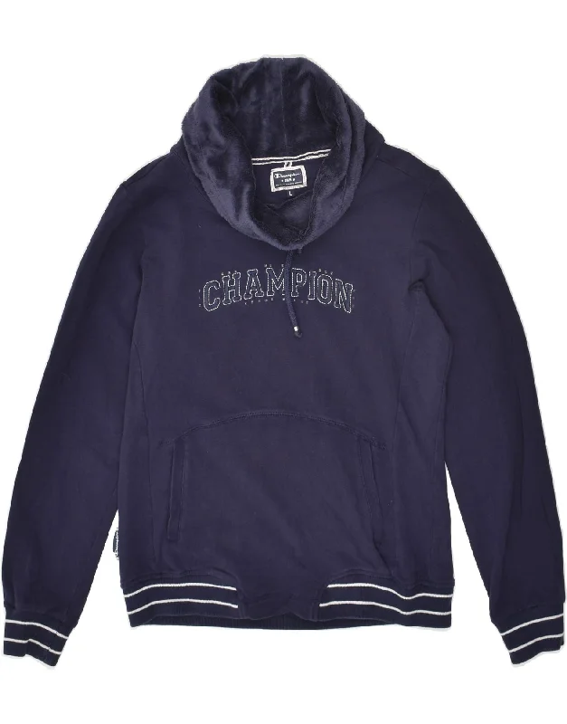 Price Break CHAMPION Womens Roll Neck Sweatshirt Jumper UK 16 Large Navy Blue Cotton