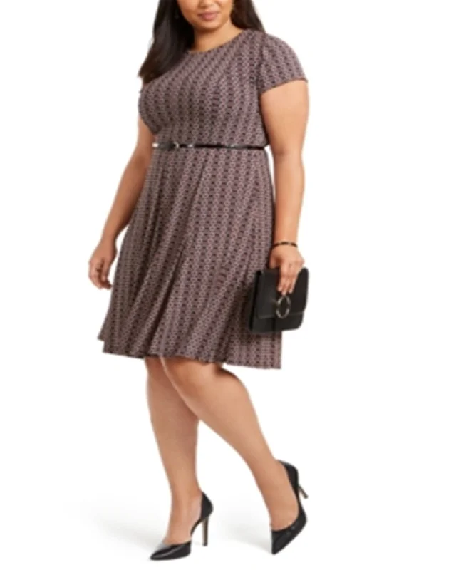 Last Chance Jessica Howard Women's Plus Size Belted Puff-Print Dress Black Size 20W | Black Last Chance Jessica Howard Women's Plus Size Belted Puff-Print Dress Black Size 20W | Black