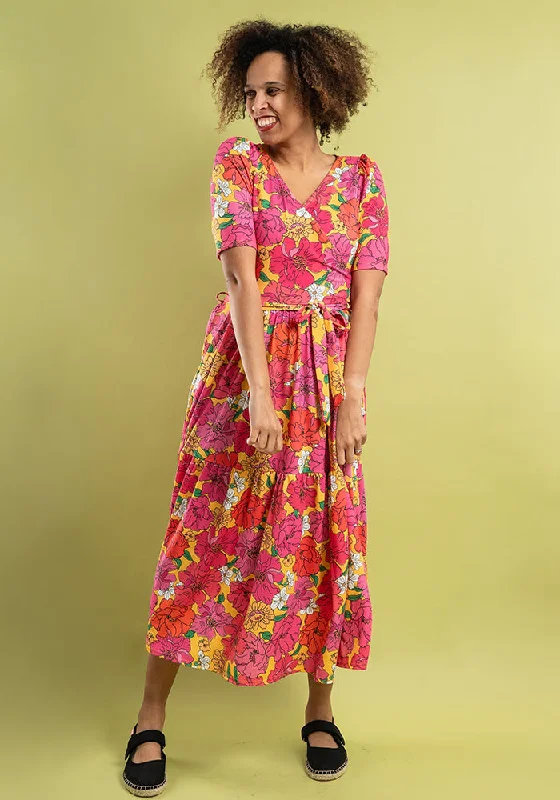 Extra Discounts Colby Bold Floral Print Tiered Hem Midaxi Dress