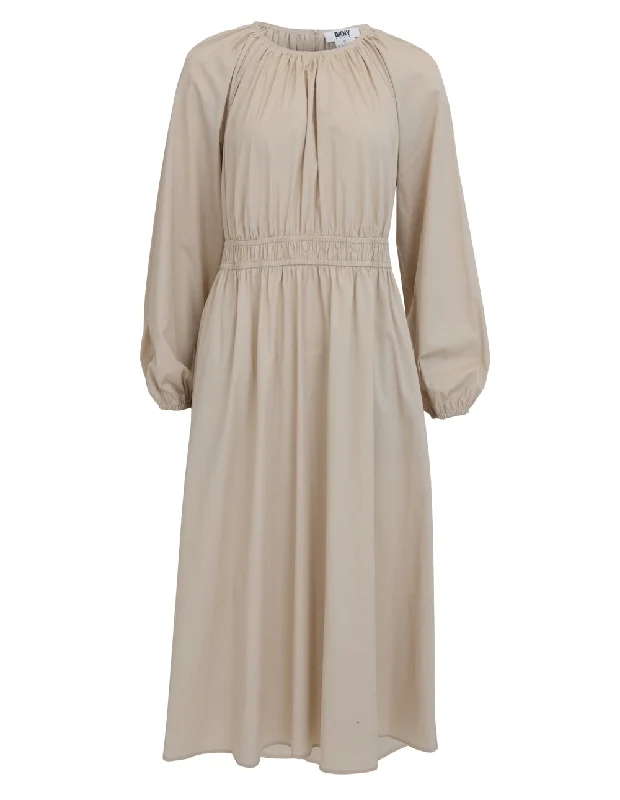 Seasonal Clearance Silky Stretch Poplin Gathered Dress