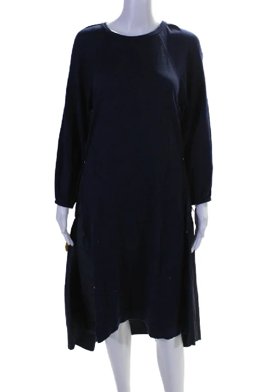 Don't Miss Meimeij Womens Cotton Navy Crew Neck Long Sleeve Combo A-Line Dress