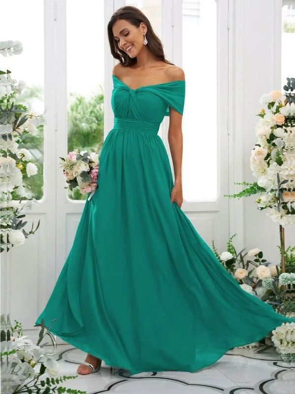 Anniversary Sale A-Line/Princess Chiffon Ruched Off-the-Shoulder Sleeveless Floor-Length Bridesmaid Dresses Anniversary Sale A-Line/Princess Chiffon Ruched Off-the-Shoulder Sleeveless Floor-Length Bridesmaid Dresses