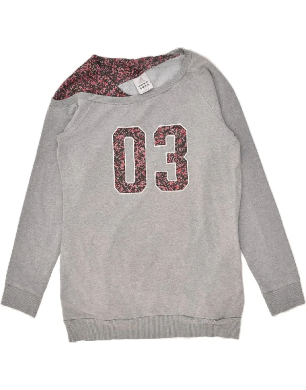 Best Bargains ADIDAS Womens Graphic Sweatshirt Jumper UK 12 Medium Grey Cotton