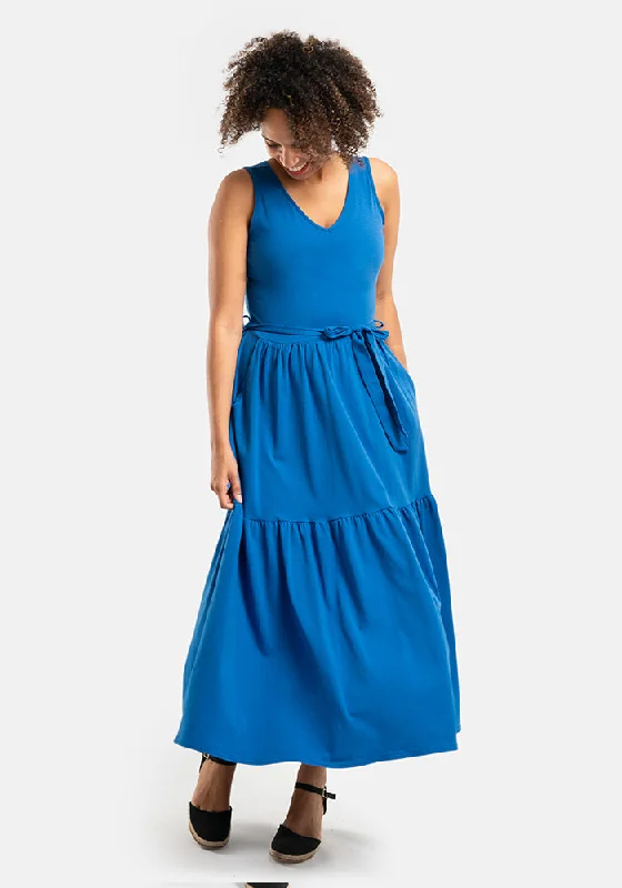 Hurry In Izzie Sea Blue Cotton Midaxi Dress