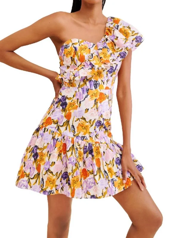 Early Bird Discount Kylie One Shoulder Mini Dress In Multi