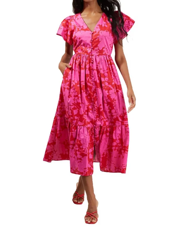 Crazy Deals Blissfully Yours Midi Dress In Cherry Fuchsia