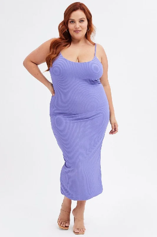 Hot Deal Purple Rib Jersey Midi Dress Tie Waist