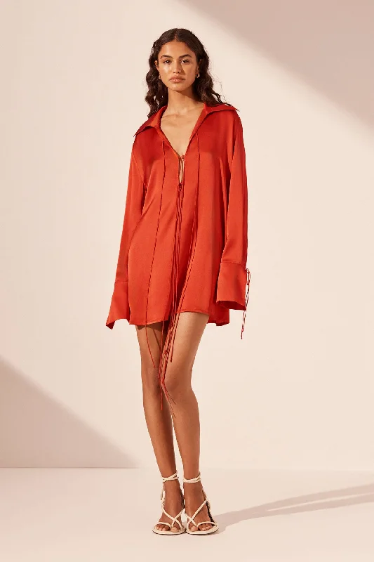 Bargain Prices MILENNA SILK SHIRT TIE MINI DRESS - CHILLI RED