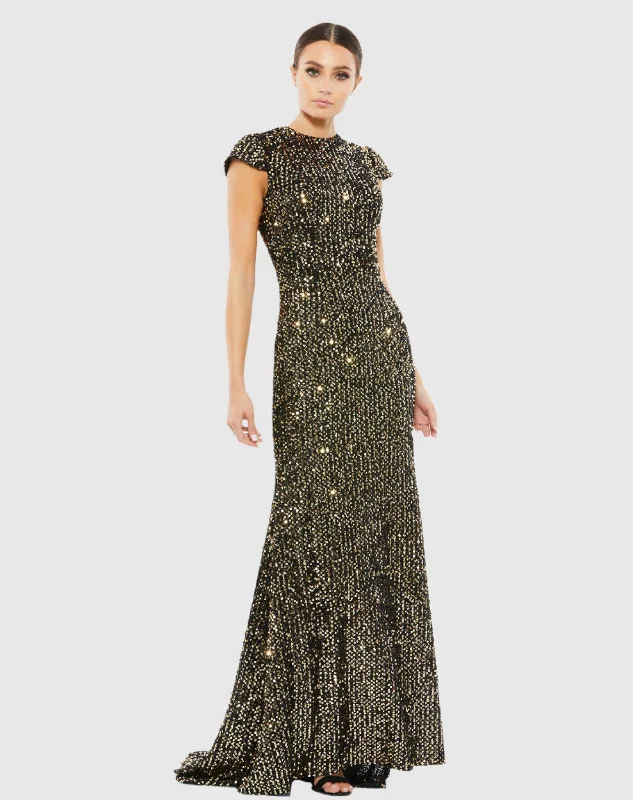 The Best Prices Sequined Cap Sleeve High Neck Gown