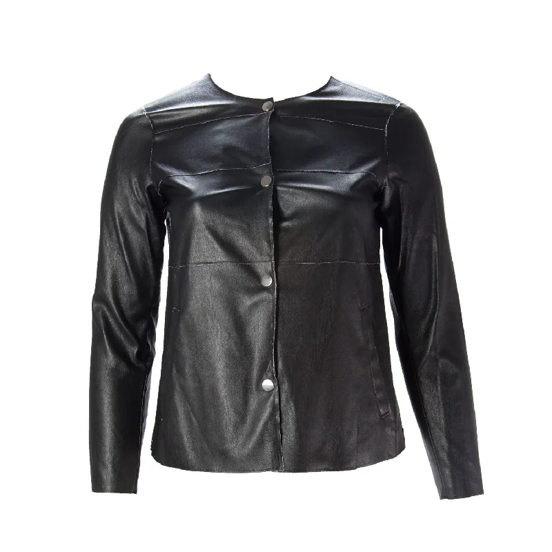 Special Promotion MARINA RINALDI Women's Black Calle Faux Leather Jacket 8W / 17 $340 NWT