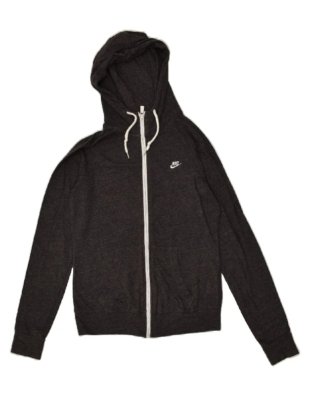 Stock Clearance NIKE Womens Zip Hoodie Sweater UK 12 Medium Grey Flecked Cotton