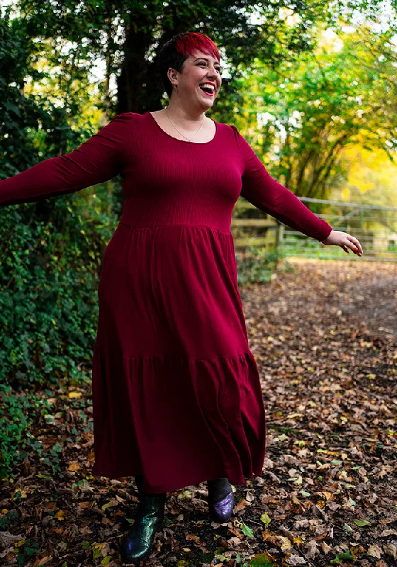 Exclusive Preview Mena Wine Tiered Hem Midaxi Dress