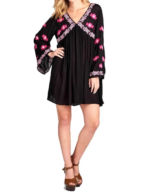 Unmissable Offer Embroidered Bell Sleeve Dress - Plus In Black