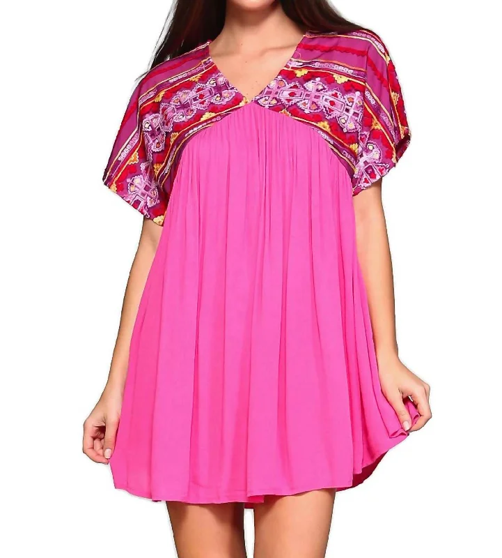 Quick Sale Boho Baby Doll Mini Dress - Plus In Fuchsia
