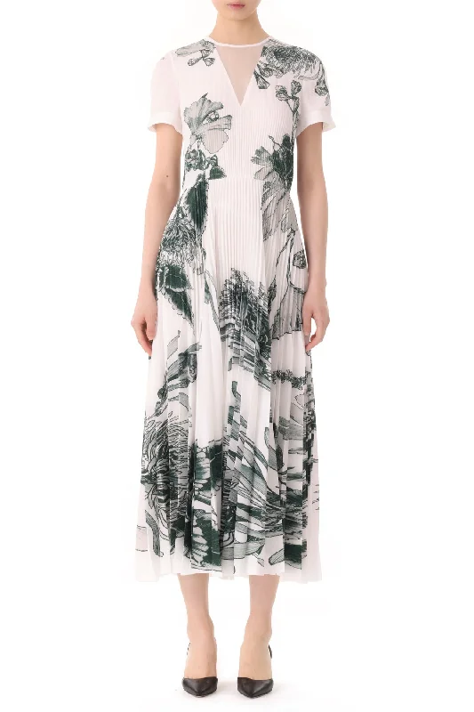Mega Sale Pincushion Floral Printed Pleated Midi Dress