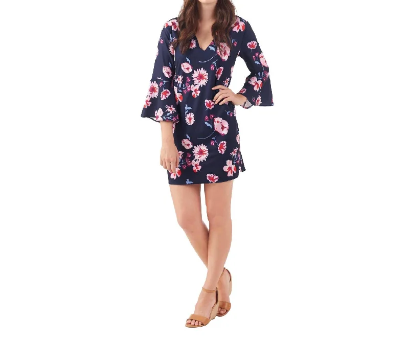 Quick Sale Mila Bell Sleeve Dress In Navy