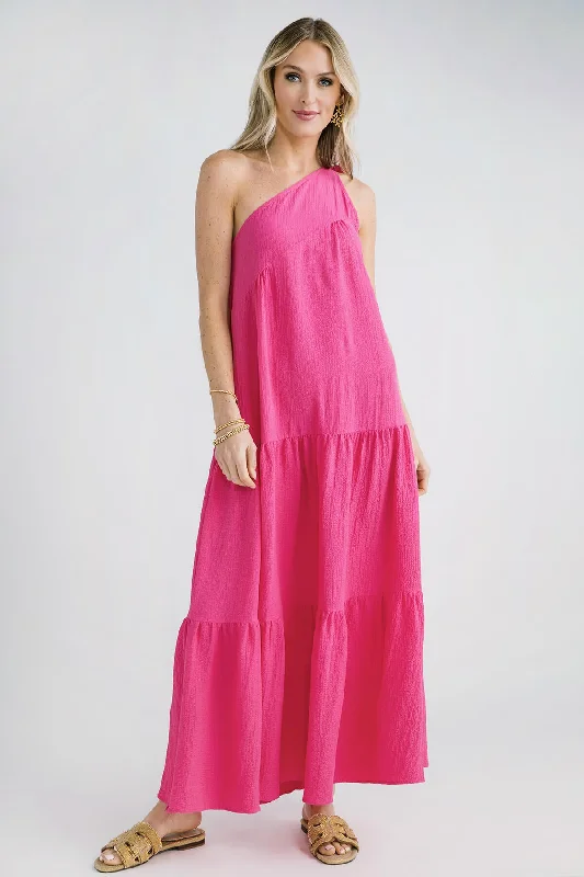 Stock Clearance Solution One Shoulder Bow Tiered Maxi Dress
