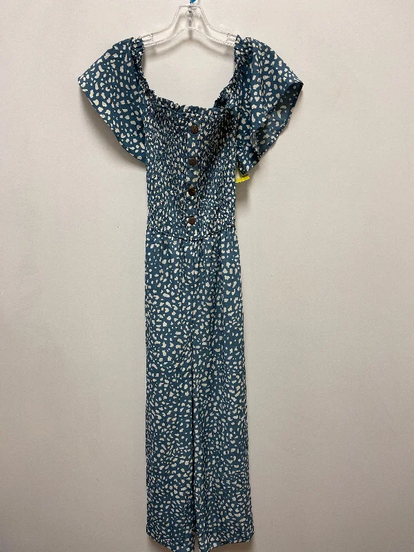 Best Bargains Jumpsuit By Oddi In Blue & Cream, Size: 1x
