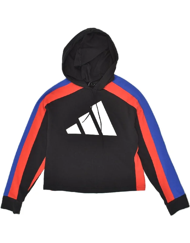 Price Fest ADIDAS Womens Graphic Hoodie Jumper UK 12/14 Medium Black Striped Cotton