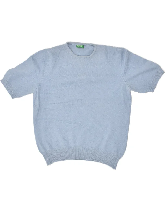 Today’s Deal BENETTON Womens Short Sleeve Crew Neck Jumper Sweater UK 10 Small Blue