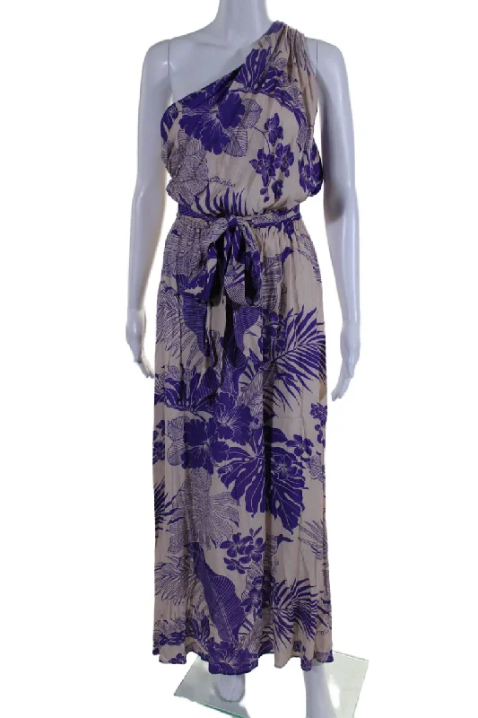 Overstock Pinko Womens Floral Print Sleeveless One Shoulder Maxi Dress Purple
